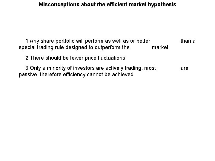 Misconceptions about the efficient market hypothesis 1 Any share portfolio will perform as well