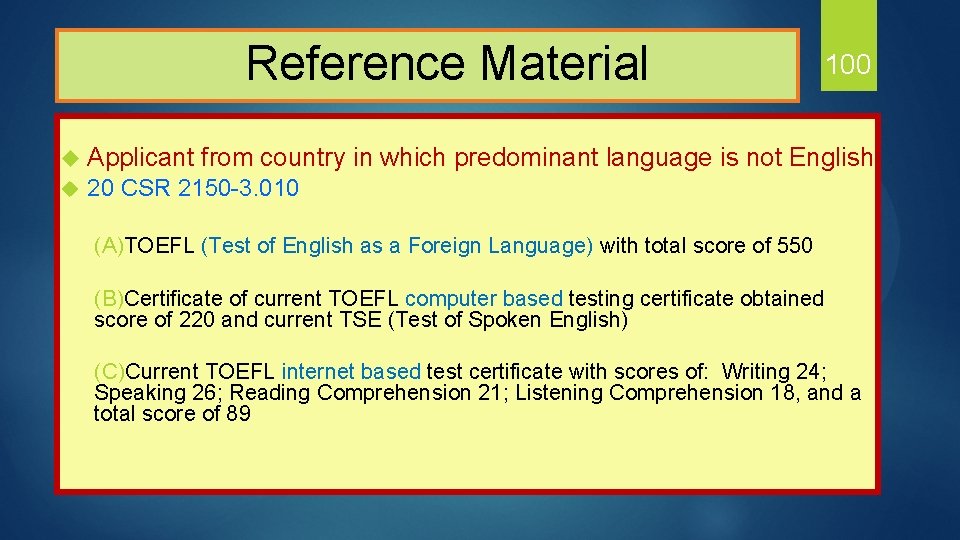  Reference Material 100 u Applicant from country in which predominant language is not