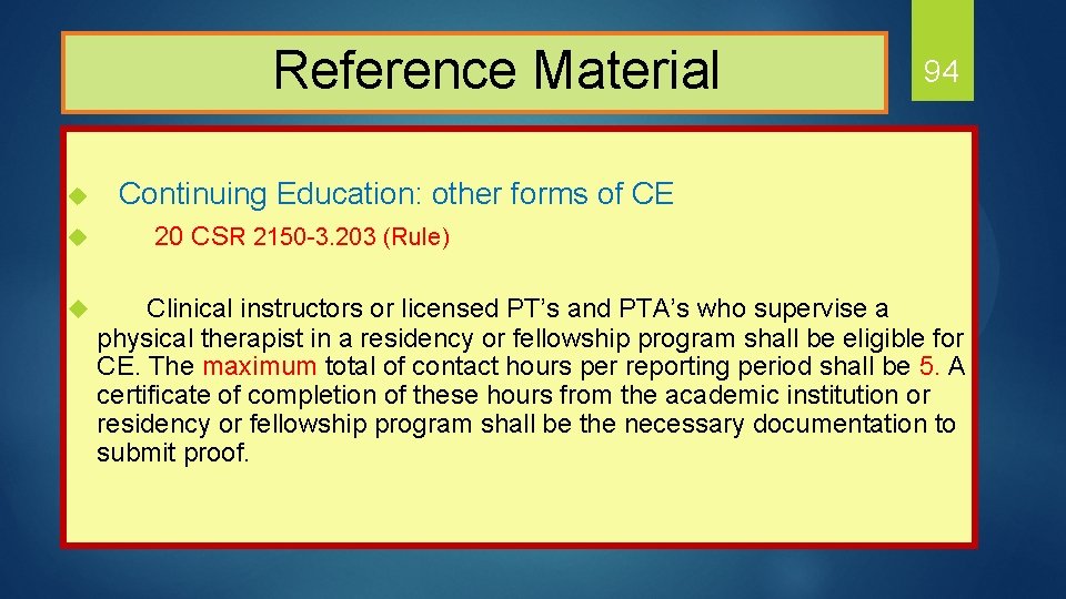  Reference Material u u u 94 Continuing Education: other forms of CE 20
