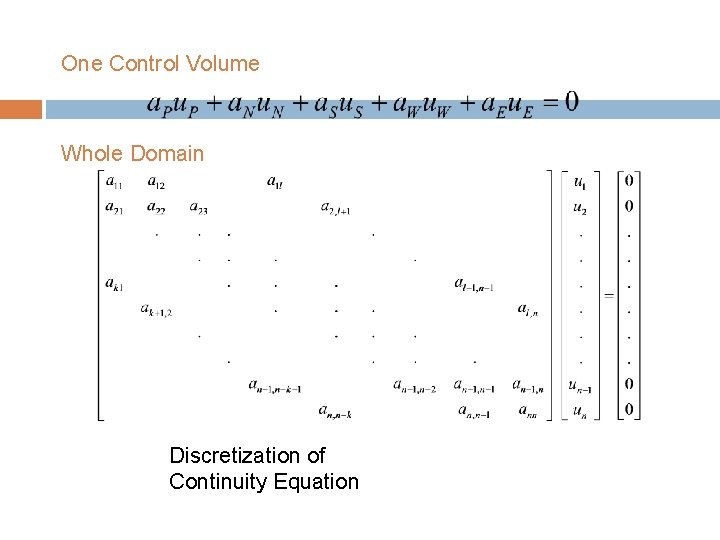 One Control Volume Whole Domain Discretization of Continuity Equation 