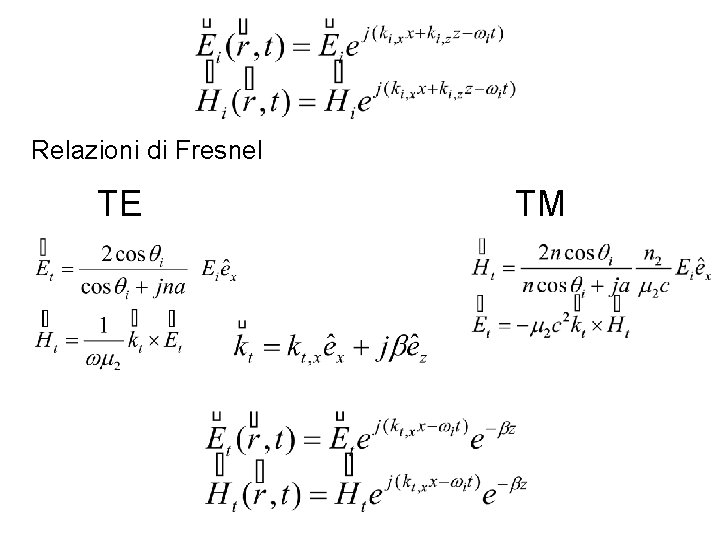 Relazioni di Fresnel TE TM 