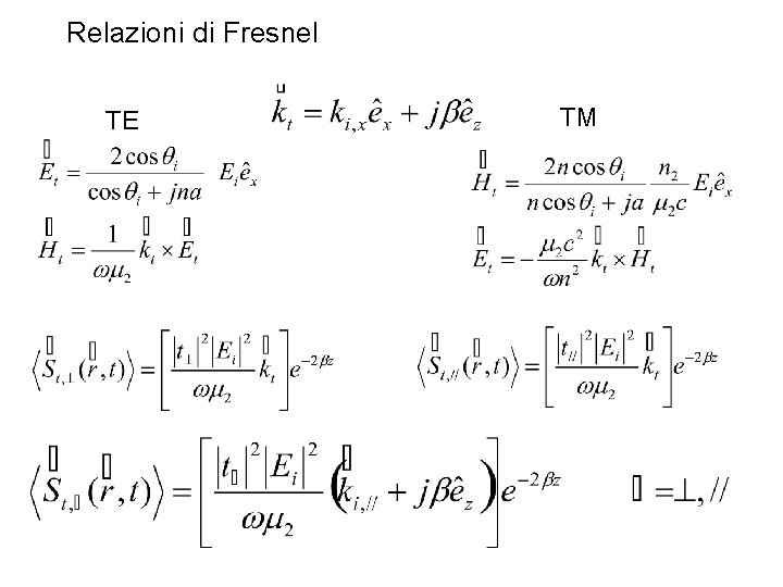 Relazioni di Fresnel TE TM 