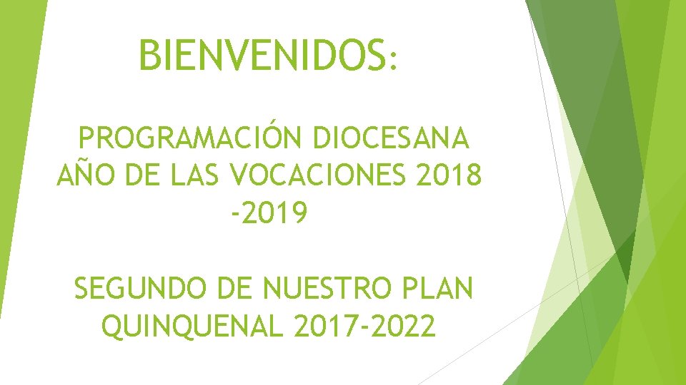 BIENVENIDOS: PROGRAMACIÓN DIOCESANA AÑO DE LAS VOCACIONES 2018 -2019 SEGUNDO DE NUESTRO PLAN QUINQUENAL