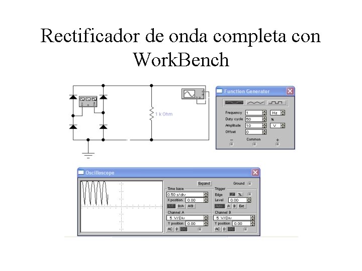 Rectificador de onda completa con Work. Bench 