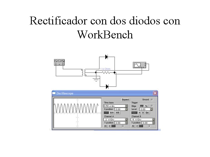Rectificador con dos diodos con Work. Bench 