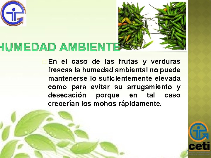 � En el caso de las frutas y verduras frescas la humedad ambiental no