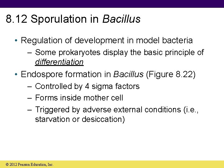 8. 12 Sporulation in Bacillus • Regulation of development in model bacteria – Some
