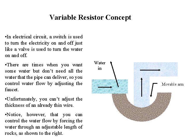 Variable Resistor Concept • In electrical circuit, a switch is used to turn the