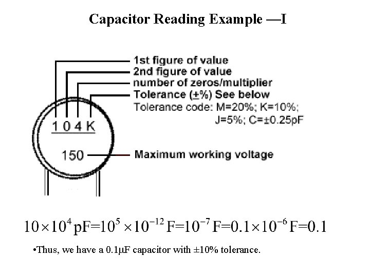 Capacitor Reading Example —I • Thus, we have a 0. 1 m. F capacitor
