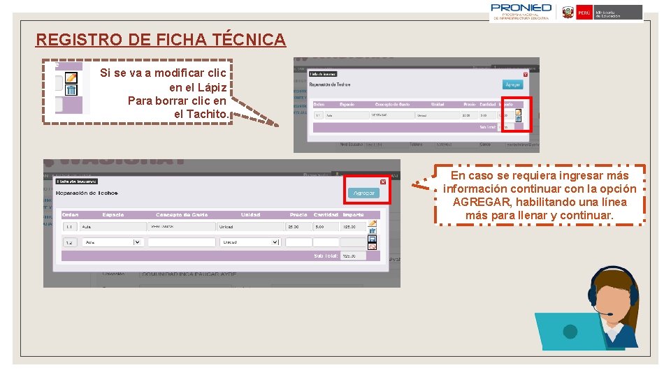 REGISTRO DE FICHA TÉCNICA Si se va a modificar clic en el Lápiz Para