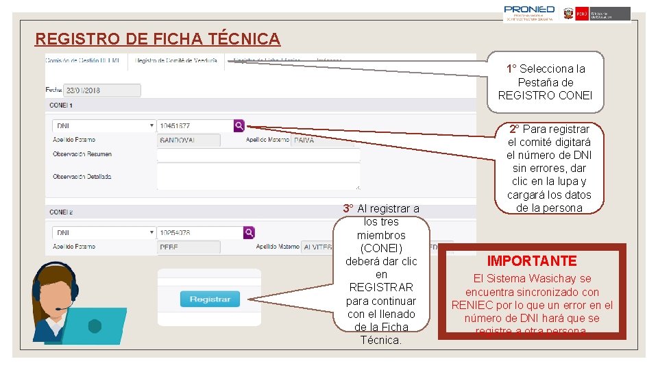 REGISTRO DE FICHA TÉCNICA 1° Selecciona la Pestaña de REGISTRO CONEI 3° Al registrar