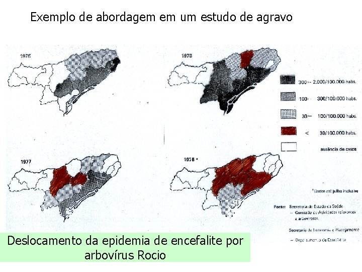 Exemplo de abordagem em um estudo de agravo Deslocamento da epidemia de encefalite por