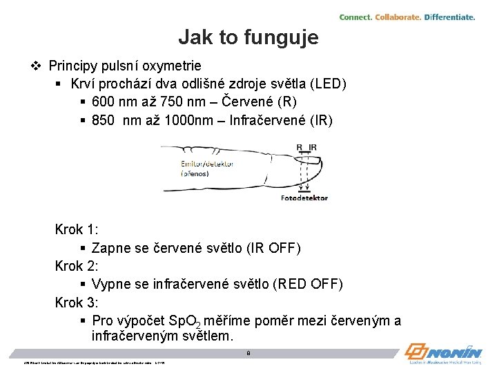 Jak to funguje v Principy pulsní oxymetrie § Krví prochází dva odlišné zdroje světla