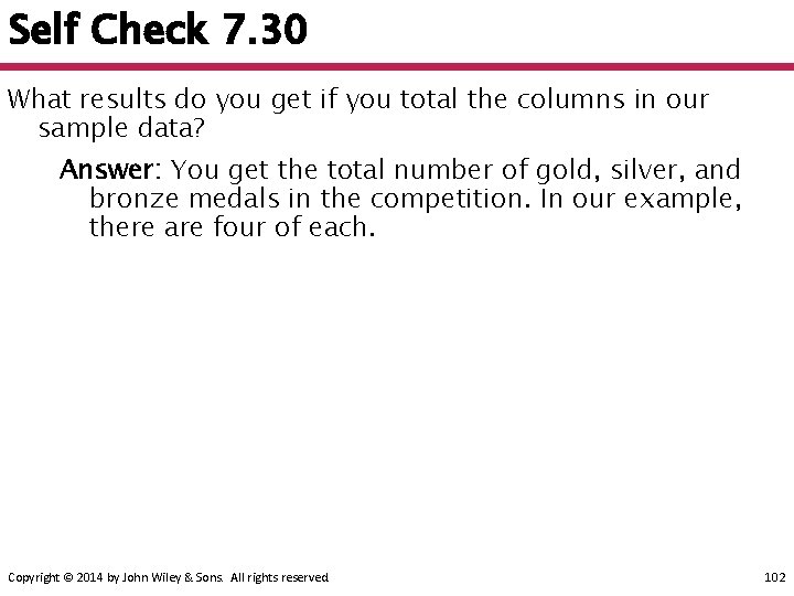 Self Check 7. 30 What results do you get if you total the columns