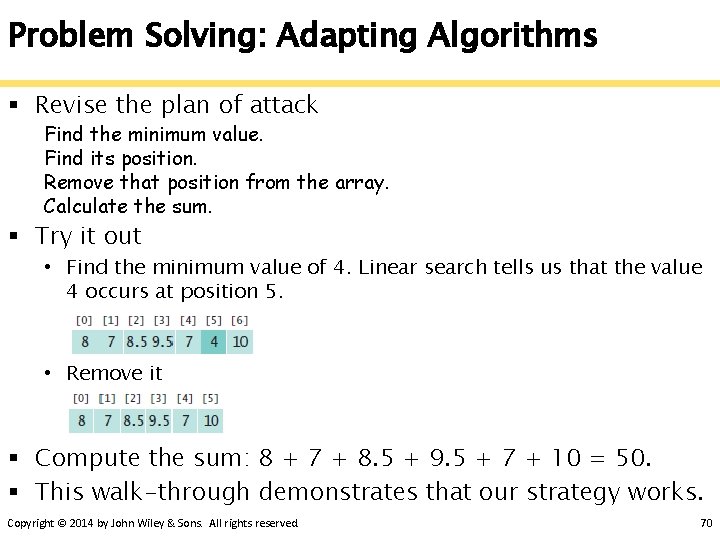 Problem Solving: Adapting Algorithms § Revise the plan of attack Find the minimum value.