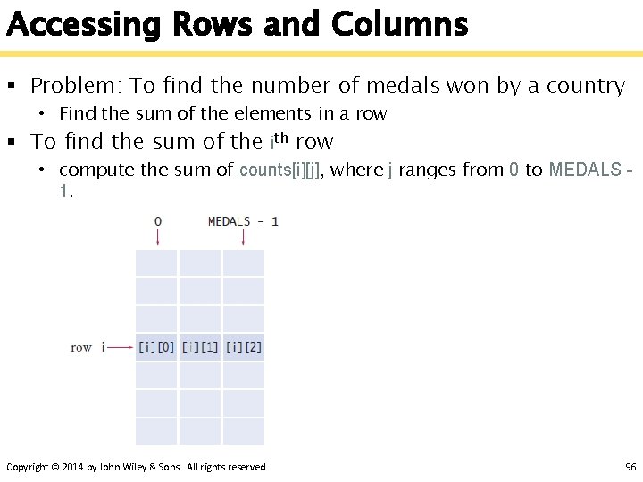 Accessing Rows and Columns § Problem: To find the number of medals won by