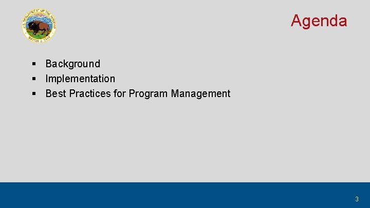 Agenda § Background § Implementation § Best Practices for Program Management 3 