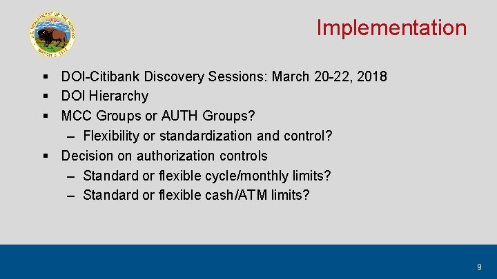 Implementation § DOI-Citibank Discovery Sessions: March 20 -22, 2018 § DOI Hierarchy § MCC