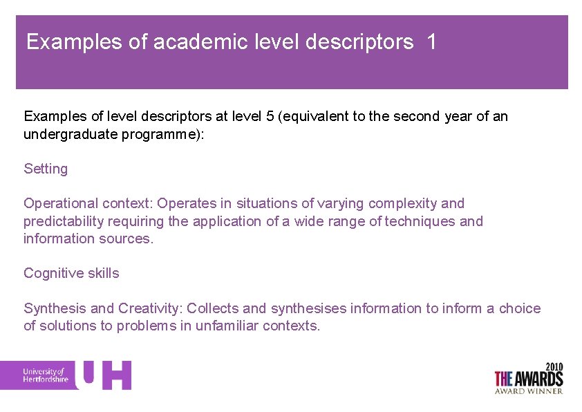 Examples of academic level descriptors 1 Examples of level descriptors at level 5 (equivalent