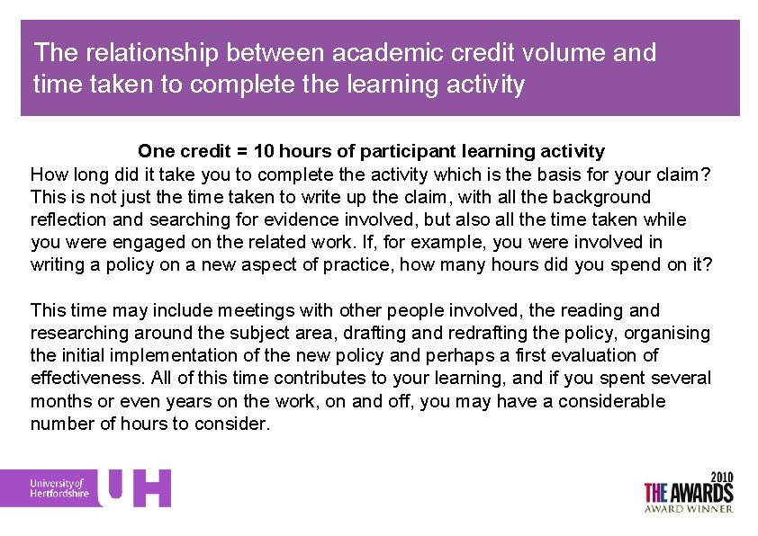 The relationship between academic credit volume and time taken to complete the learning activity