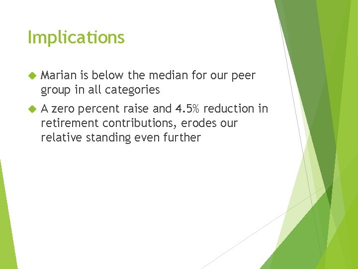 Implications Marian is below the median for our peer group in all categories A