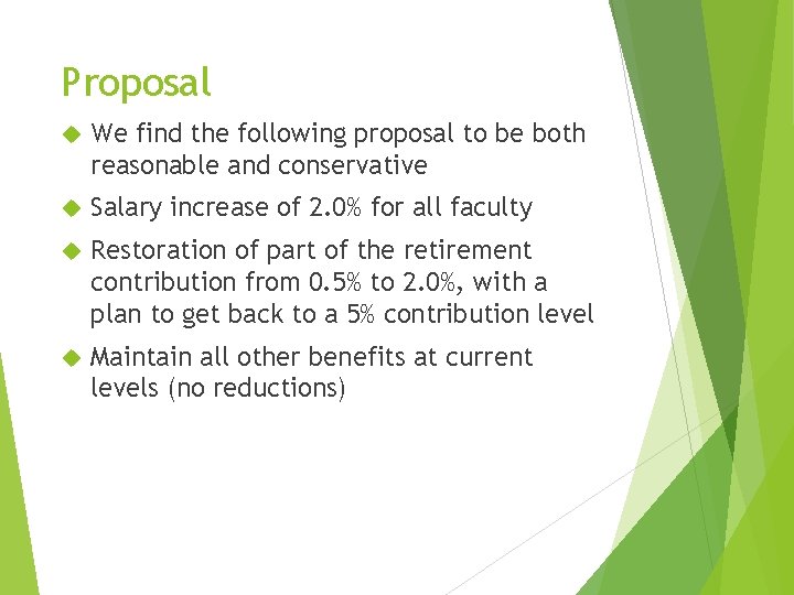 Proposal We find the following proposal to be both reasonable and conservative Salary increase