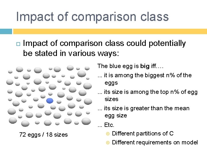Impact of comparison class could potentially be stated in various ways: The blue egg