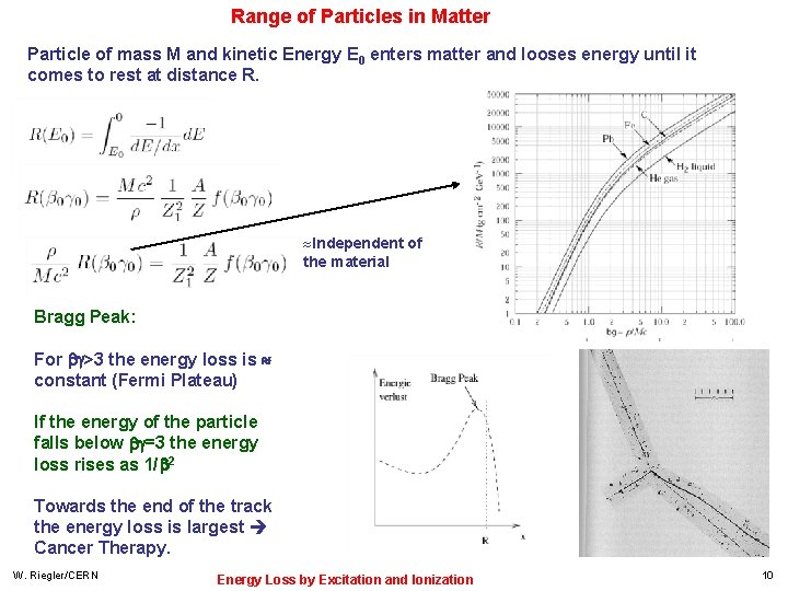 Range of Particles in Matter Particle of mass M and kinetic Energy E 0