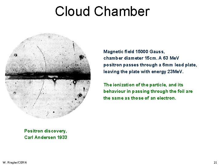 Cloud Chamber Magnetic field 15000 Gauss, chamber diameter 15 cm. A 63 Me. V