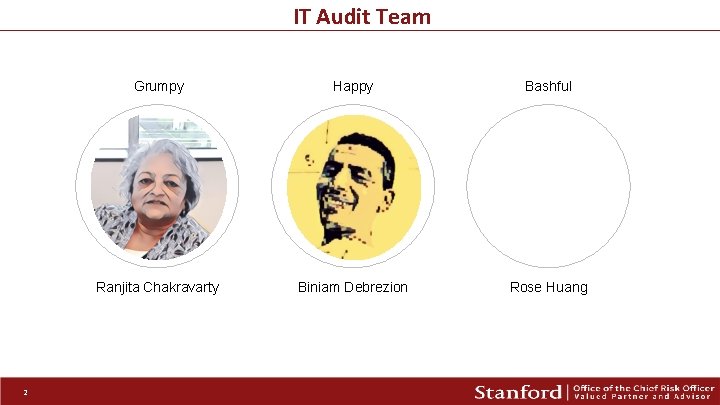 IT Audit Team 2 Grumpy Happy Bashful Ranjita Chakravarty Biniam Debrezion Rose Huang ACRP