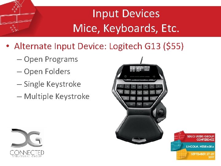 Input Devices Mice, Keyboards, Etc. • Alternate Input Device: Logitech G 13 ($55) – Input Devices Mice, Keyboards, Etc. • Alternate Input Device: Logitech G 13 ($55) –