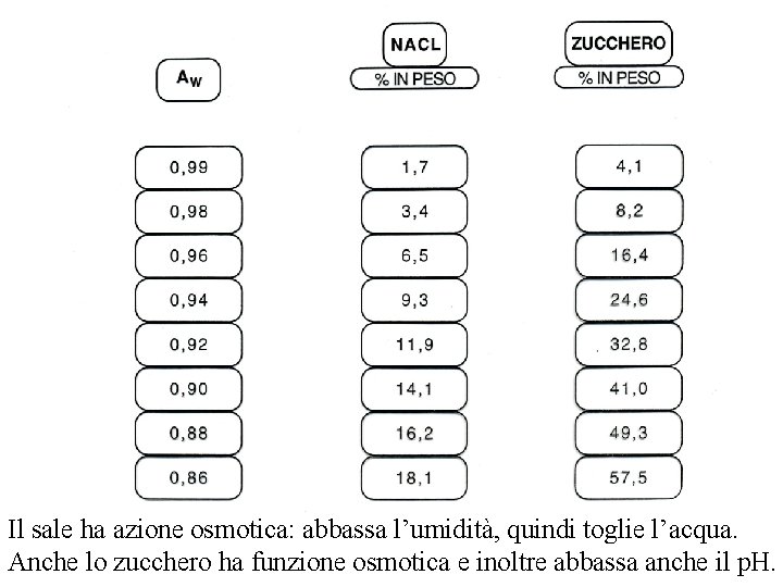 Il sale ha azione osmotica: abbassa l’umidità, quindi toglie l’acqua. Anche lo zucchero ha