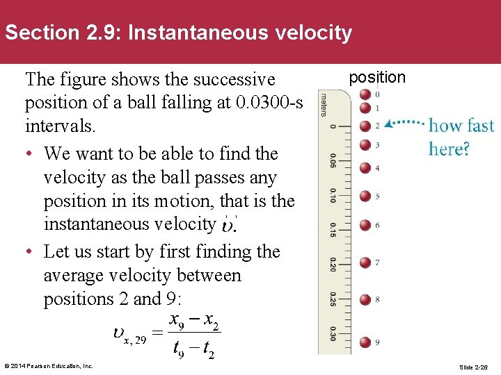 Section 2. 9: Instantaneous velocity The figure shows the successive position of a ball