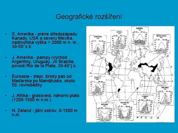 Geografické rozšíření • S. Amerika - prérie středozápadu Kanady, USA a severu Mexika, nadmořská