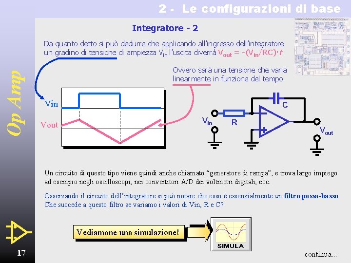 2 - Le configurazioni di base Integratore - 2 Op Amp Da quanto detto