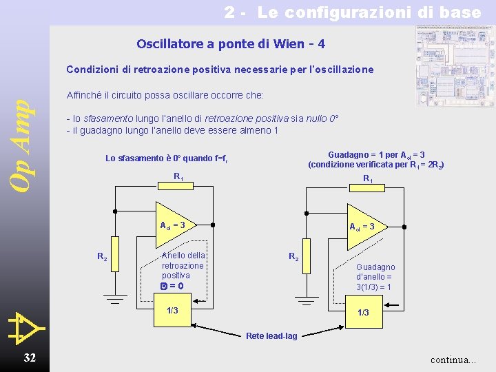 2 - Le configurazioni di base Oscillatore a ponte di Wien - 4 Op
