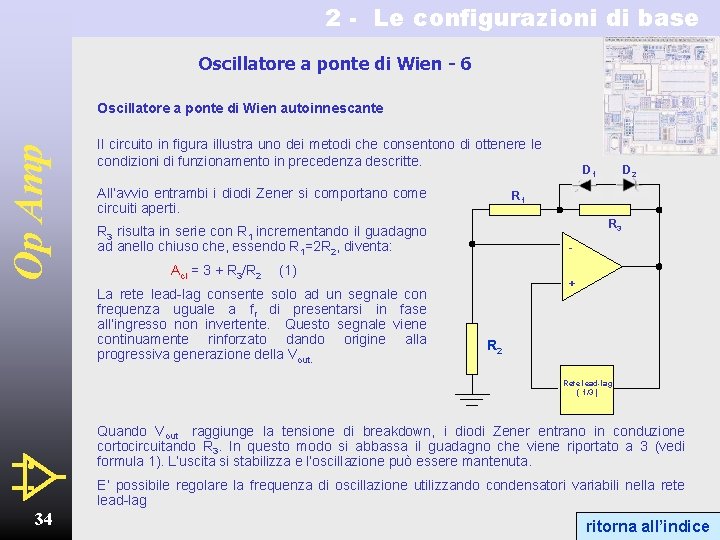 2 - Le configurazioni di base Oscillatore a ponte di Wien - 6 Op