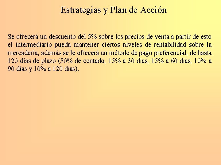 Estrategias y Plan de Acción Se ofrecerá un descuento del 5% sobre los precios