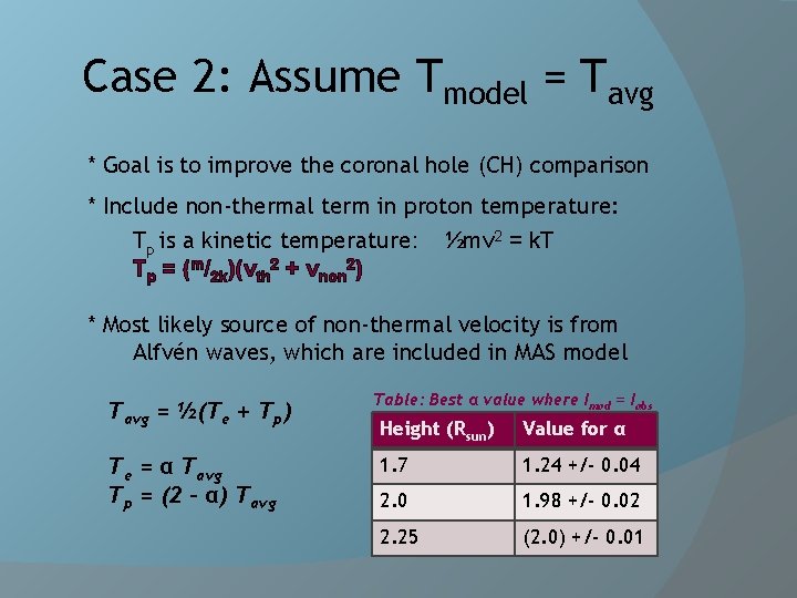 Case 2: Assume Tmodel = Tavg * Goal is to improve the coronal hole