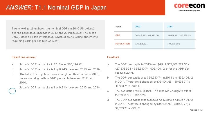 ANSWER: T 1. 1 Nominal GDP in Japan The following table shows the nominal