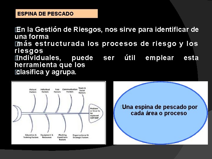 ESPINA DE PESCADO � En la Gestión de Riesgos, nos sirve para identificar de