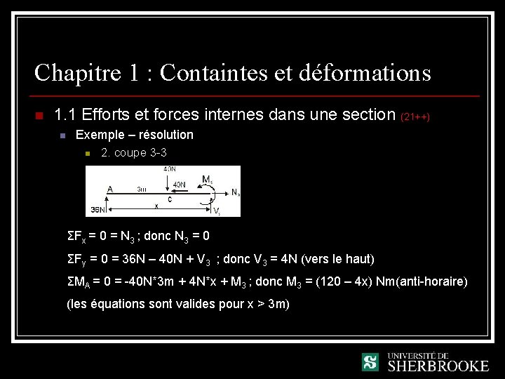 Chapitre 1 : Containtes et déformations n 1. 1 Efforts et forces internes dans