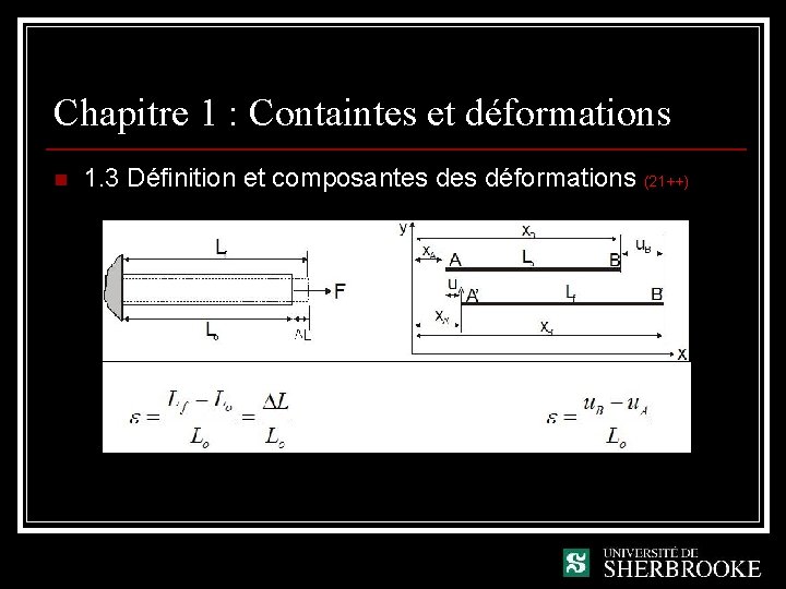 Chapitre 1 : Containtes et déformations n 1. 3 Définition et composantes déformations (21++)