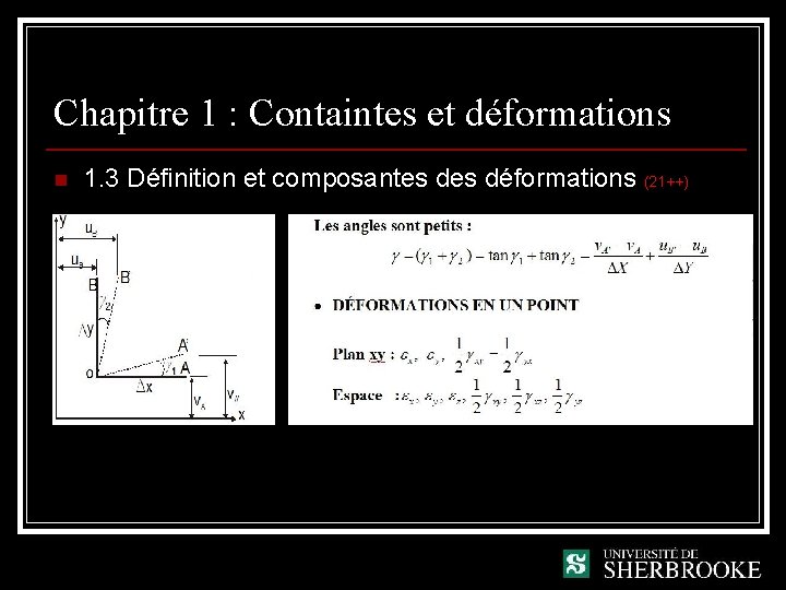 Chapitre 1 : Containtes et déformations n 1. 3 Définition et composantes déformations (21++)