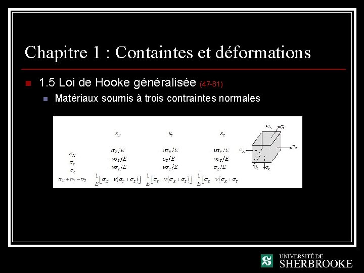 Chapitre 1 : Containtes et déformations n 1. 5 Loi de Hooke généralisée (47