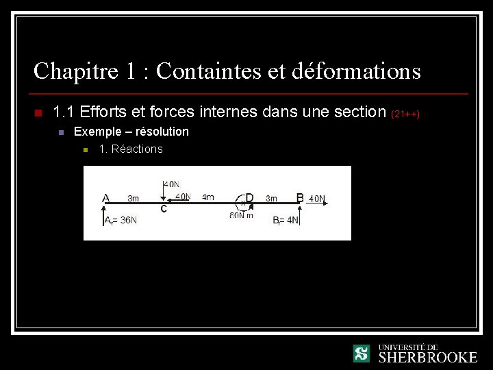 Chapitre 1 : Containtes et déformations n 1. 1 Efforts et forces internes dans