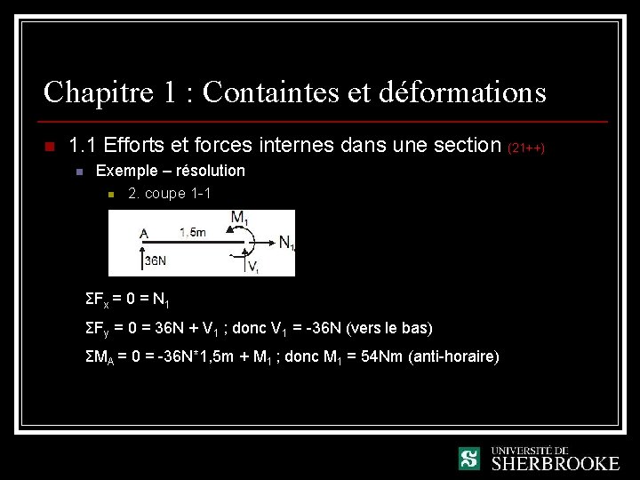 Chapitre 1 : Containtes et déformations n 1. 1 Efforts et forces internes dans