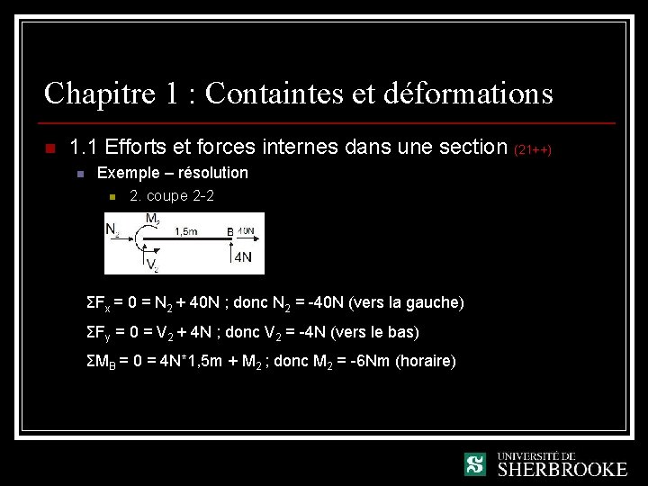 Chapitre 1 : Containtes et déformations n 1. 1 Efforts et forces internes dans