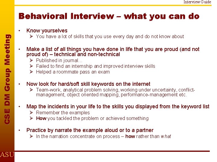 Interview Guide Behavioral Interview – what you can do C S E D M