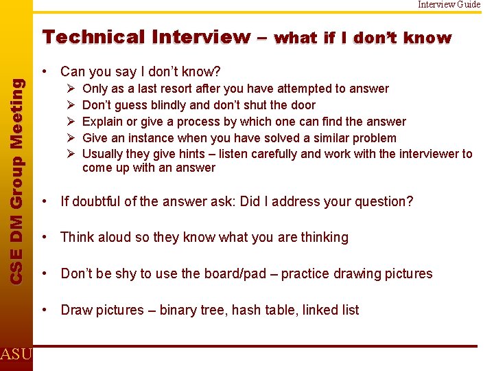 Interview Guide C S E D M Gr o u p M e e